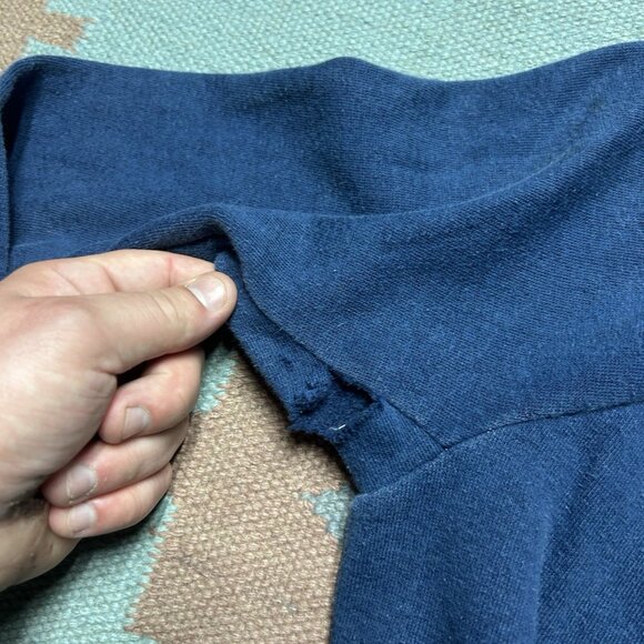 Vintage 70s pullover hoodie sweatshirt gussets navy blue Sears adult XL - Picture 9 of 10